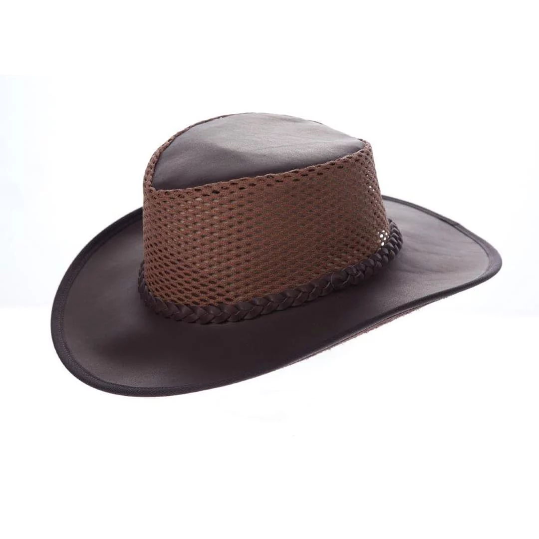 Full Grain Leather Hat with Braid and Ventilation