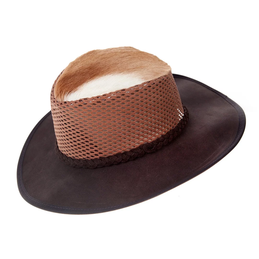 Dark Suede Hat with Braid - Ventilation and Springbuck On Top - Dark Brown