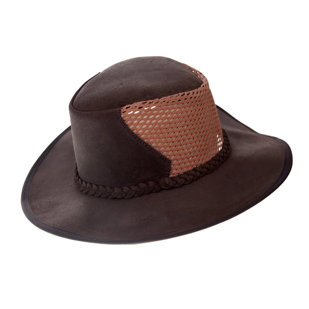 Suede Hat with Braid and Ventilation - Dark Brown